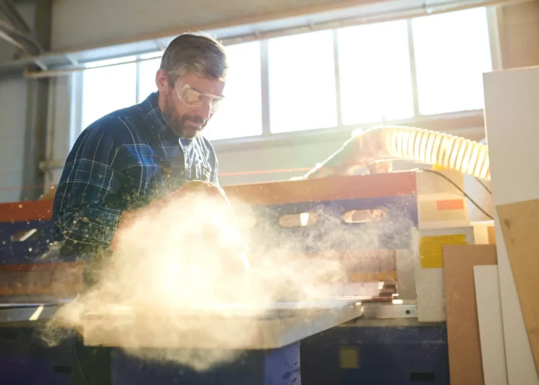 Endüstriyel atölyede duman emme sistemi ile toz tahliyesi