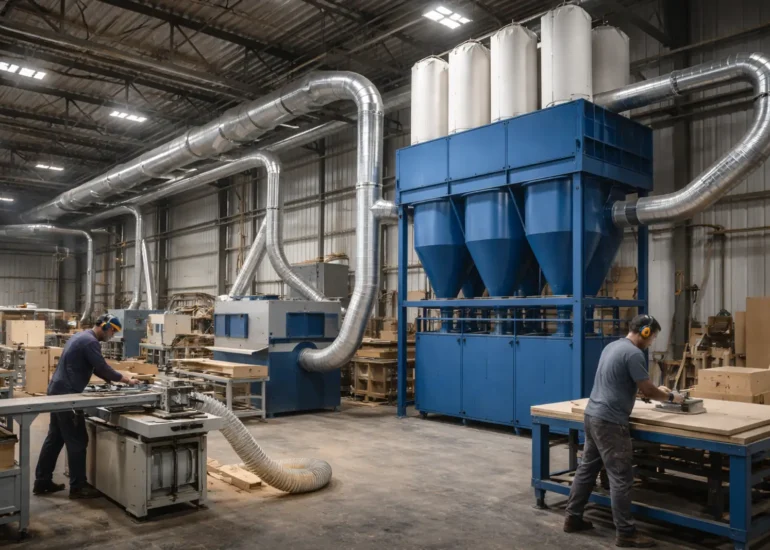 Endüstriyel tesiste merkezi toz toplama sistemi ve hava kanalları
