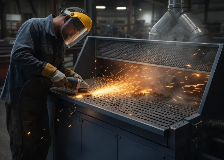 Taşlama masaları için entegre duman ve toz emme sistemi