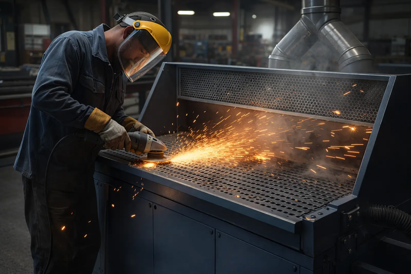 Taşlama masaları için entegre duman ve toz emme sistemi